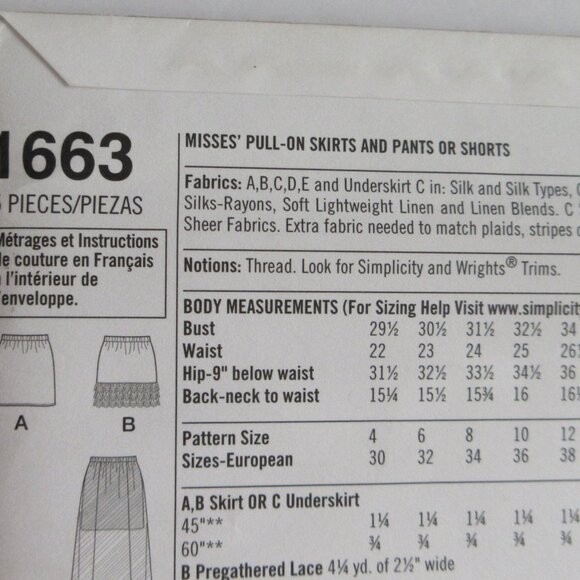 Simplicity 1663 Misses' Skirt Shorts & Pants Sewing Pattern Size 4-12 Uncut - Picture 3 of 8